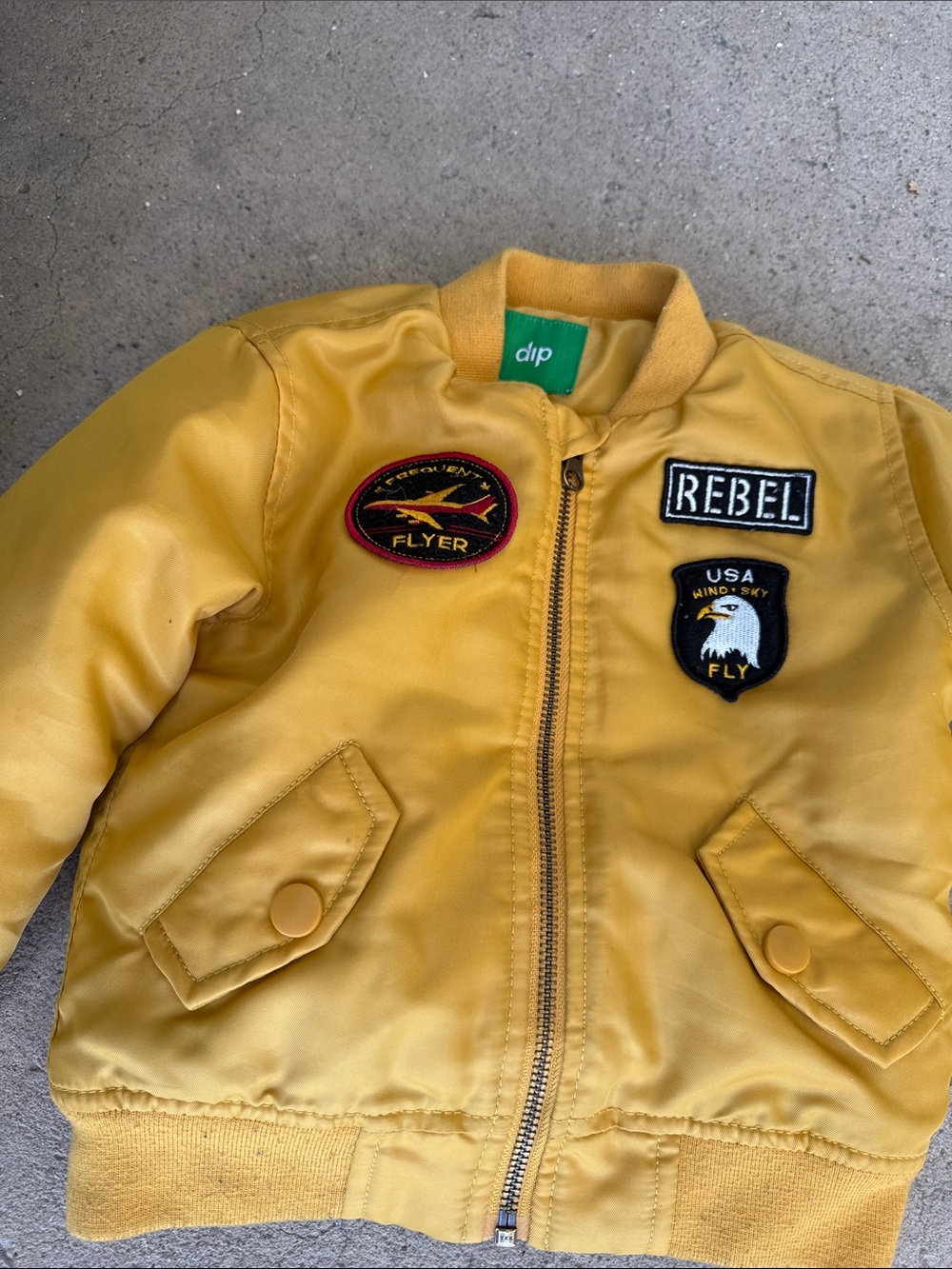 dip Yellow Kids Puffer Jacket with Patch Details